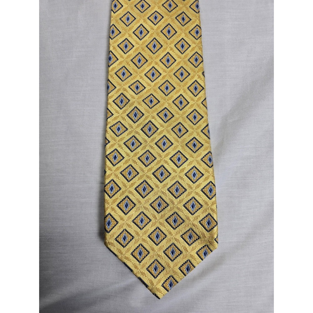 Jos A Bank Tie Mens Yellow‎ Blue Geometric Diamond Silk Necktie Made In Italy